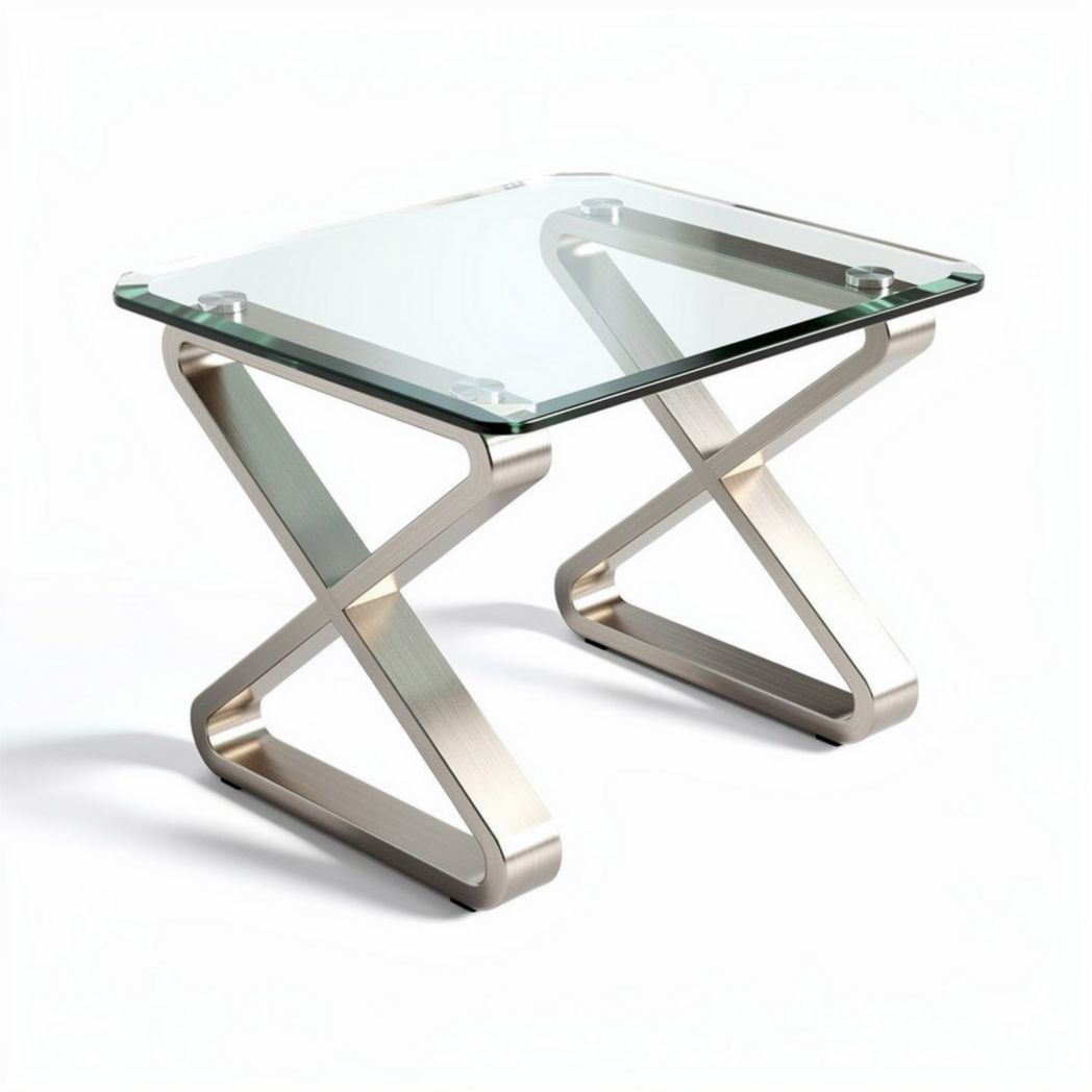 Tavolino da caffè con struttura in acciaio inox e piano in vetro temperato – 60 x 60 x 45 cm