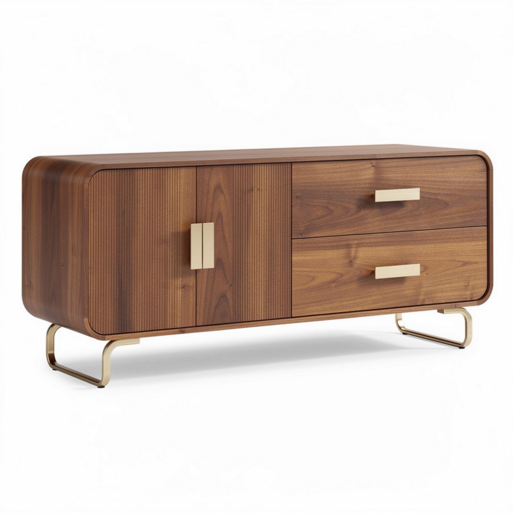 Mobile contenitore in legno di noce per soggiorno con ante e cassetti – 120 x 40 x 50 cm