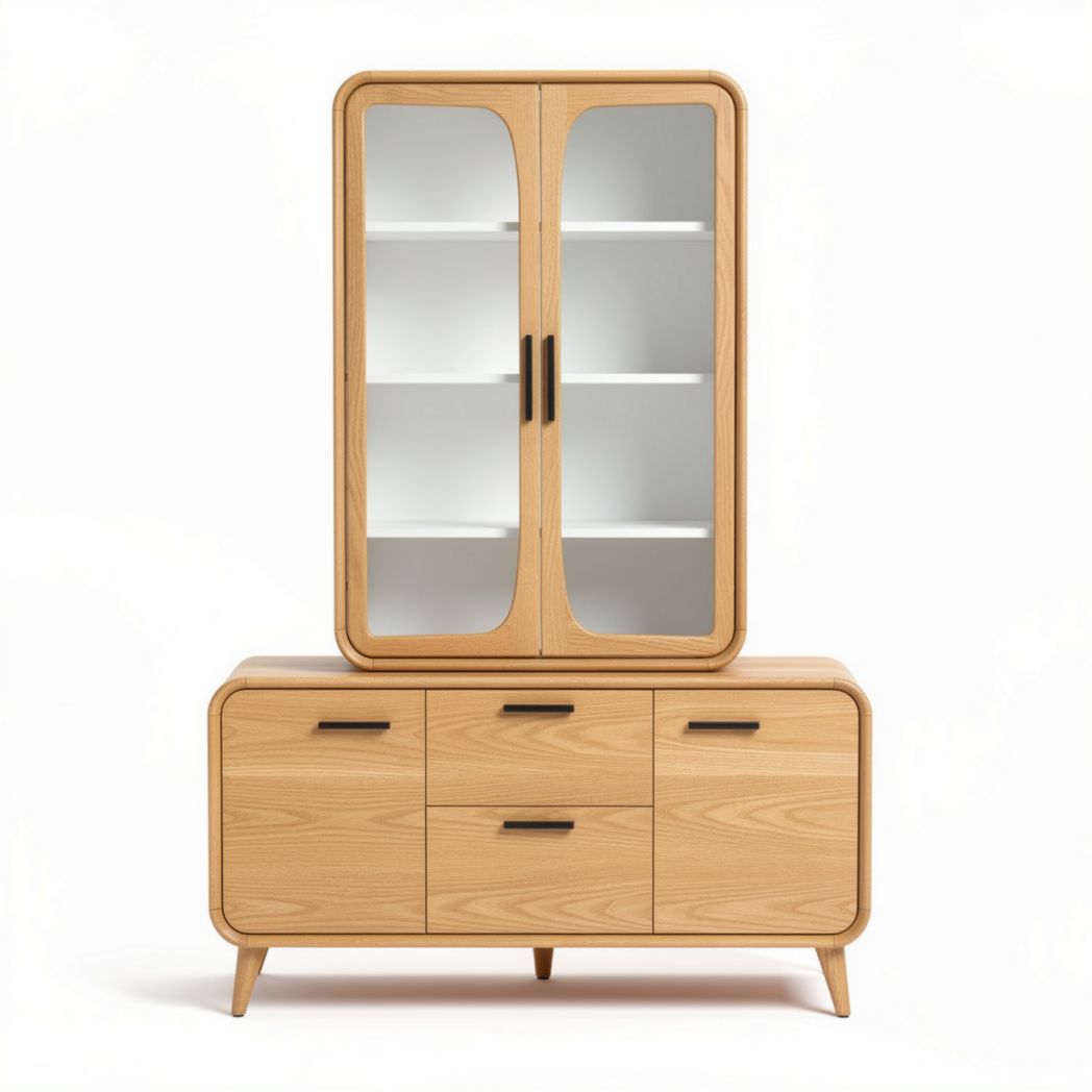 Vetrina in legno con ante in vetro per soggiorno – 150 x 40 x 200 cm