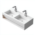 Lavabo doppio da bagno in ceramica con rubinetteria integrata – 100 x 50 x 15 cm