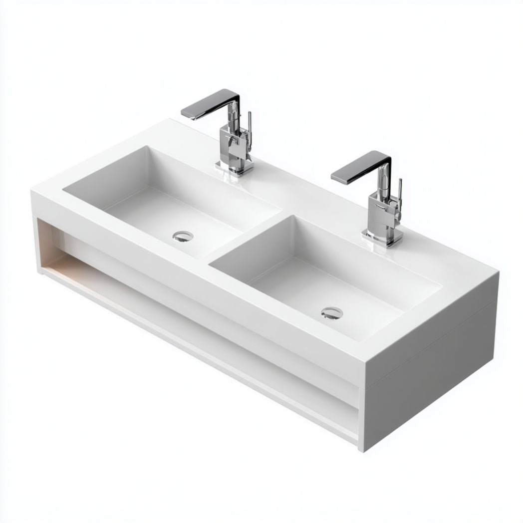 Lavabo doppio da bagno in ceramica con rubinetteria integrata – 100 x 50 x 15 cm