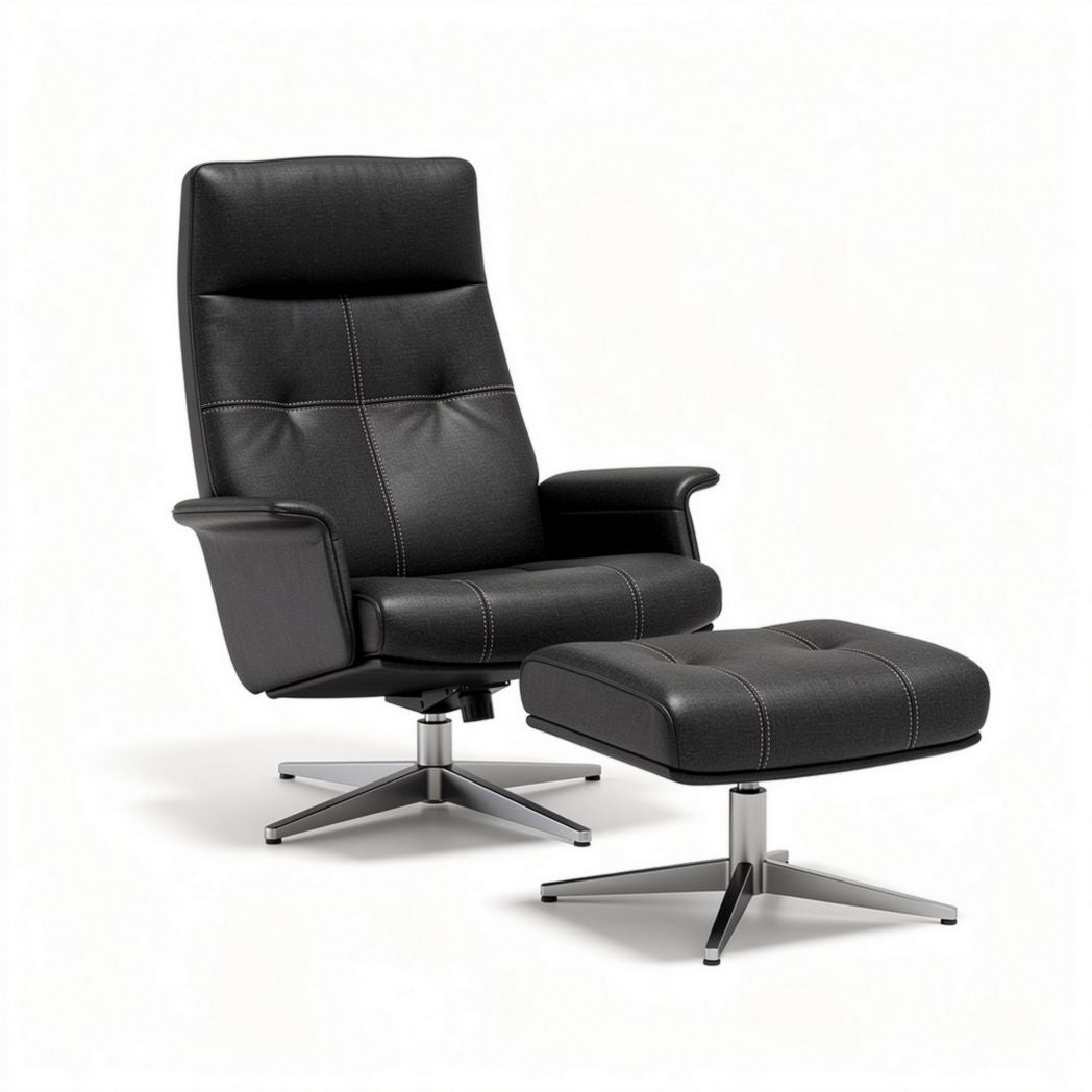 Poltrona reclinabile in pelle nera per soggiorno o ufficio – 80 x 80 x 100 cm