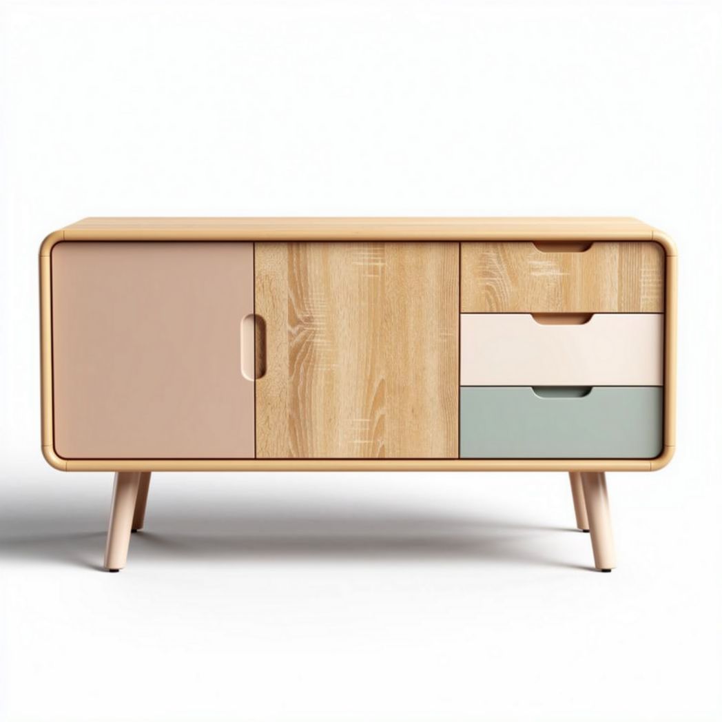 Mobile contenitore in legno con ante bianche e cassetti – 120 x 40 x 80 cm
